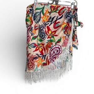 Colorful Floral Sarong with Fringe NEW vacation paisley print